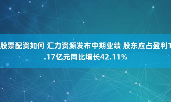 股票配资如何 汇力资源发布中期业绩 股东应占盈利1.17亿元同比增长42.11%