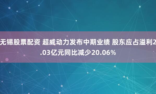无锡股票配资 超威动力发布中期业绩 股东应占溢利2.03亿元同比减少20.06%